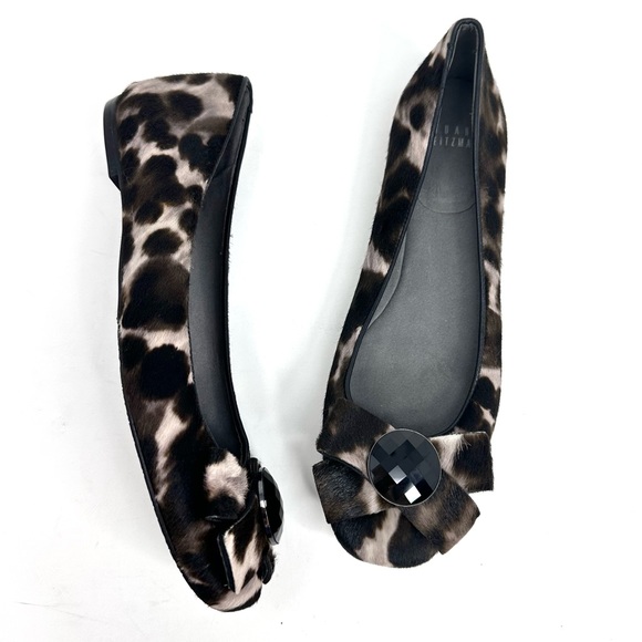 Stuart Weitzman Leather Leopard Animal Print Ballet Flat Bow - Picture 1 of 14